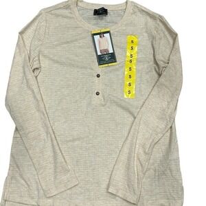 G.H. Bass & Co Womens Textured Henley Top Beige Oatmeal Long Sleeve Small NWT